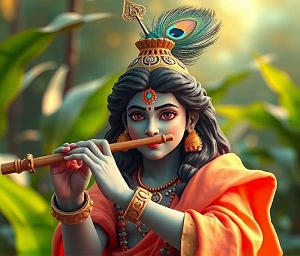 Lord Krishna - Fennel Epic Tales Lord Krishna character in Fennel Epic Tales playing flute with peacock feather crown