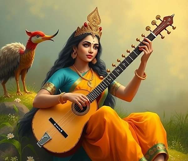 Goddess Saraswati - Fennel Epic Tales Goddess Saraswati character in Fennel Epic Tales with veena and book